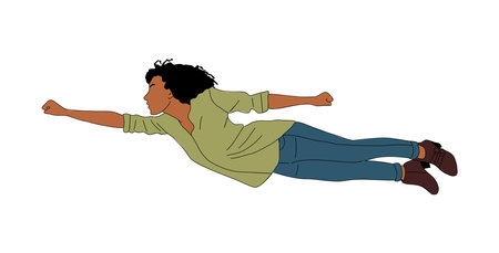 Happy business woman flying vector art isolated.のイラスト素材