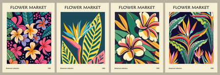 Set of abstract Exotic Flower Market posters.のイラスト素材