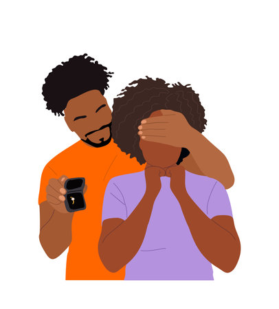 Black man proposing to the woman with Ring in Handのイラスト素材