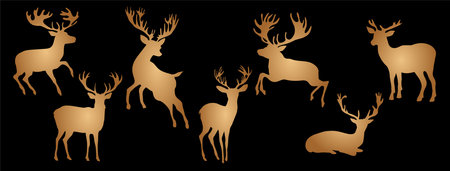 Christmas reindeer gold gradient icon vector set.のイラスト素材