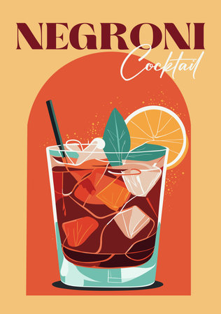 Negroni Cocktail retro poster vector wall art.のイラスト素材