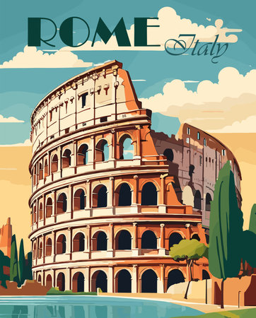 Rome, Italy travel destination retro poster vectorのイラスト素材