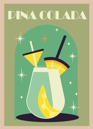 Pina Colada Cocktail Retro Poster vector art.のイラスト素材