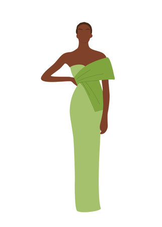 Black stylish young woman wearing evening dress.のイラスト素材