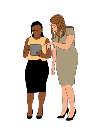 Business women in casual outfit holding tablet.のイラスト素材