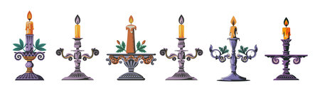 Set of different Retro candlestick and candelabrasのイラスト素材