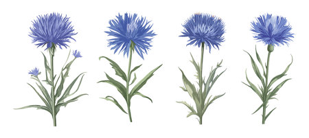 Set of Vector illustration of cornflowers isolatedのイラスト素材