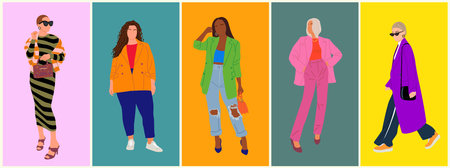Set of stylish Modern business women vector.のイラスト素材