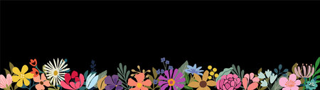 Colorful floral vector border on black background.のイラスト素材