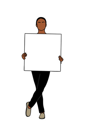 Black Woman with blank advertising banner vector.のイラスト素材
