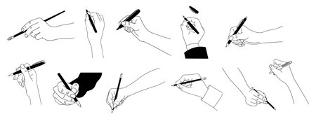 Set of Hands with writing, painting, drawing toolsのイラスト素材