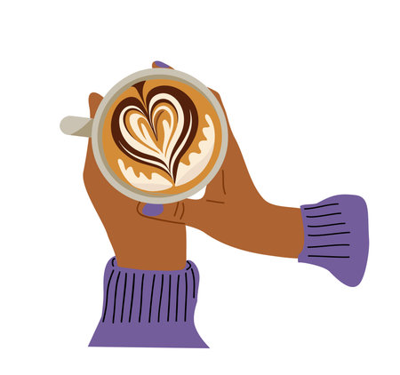 Woman hands holding cup with coffee top view.のイラスト素材