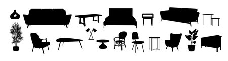 Set of home furniture silhouettes vector isolated.のイラスト素材