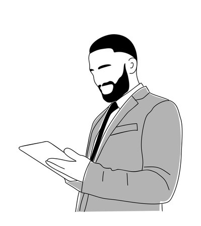 Business man holding, using digital tablet vector.のイラスト素材