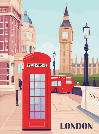 London, England Travel Poster in retro style.のイラスト素材
