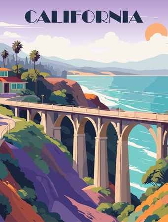 California, USA Travel Poster in retro style.の素材