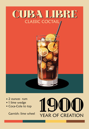 Cuba Libre Cocktail retro poster vector art.のイラスト素材