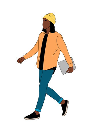 Stylish young man walking side view colored vectorのイラスト素材