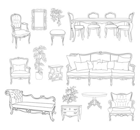 Collection of elegant antique furniture vector artのイラスト素材