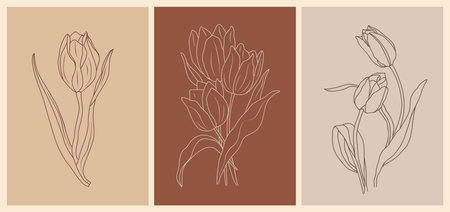 Set of Tulip, April birth month flower wall arts.のイラスト素材