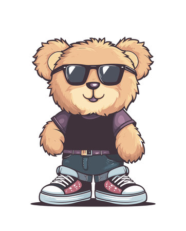 Cute Teddy bear toy in urban fashion style clothesのイラスト素材