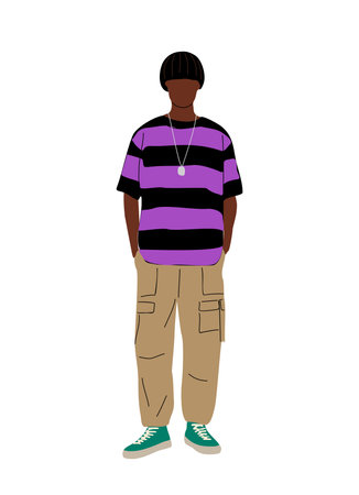 Stylish black guy wearing street fashion outfit.のイラスト素材