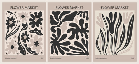 Set of abstract Flower Market vector art posters.のイラスト素材