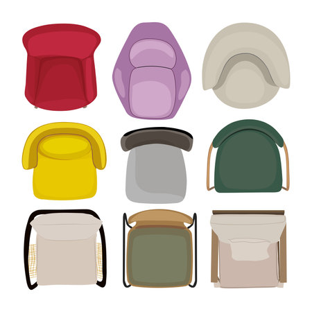 Armchairs, chairs, interior design set, top view.のイラスト素材