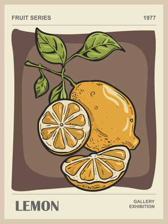 Abstract Fruit Market lemon retro art poster.のイラスト素材