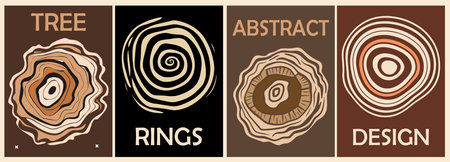 Set of modern abstract wall art with tree rings.のイラスト素材