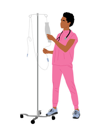 Black female doctor or nurse with dropper stand.のイラスト素材