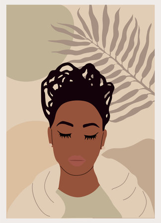 Abstract Black Woman Boho Poster vector art.のイラスト素材