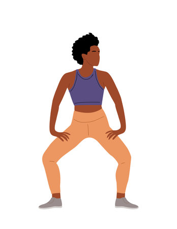 Sportive young black woman doing fitness exercisesのイラスト素材