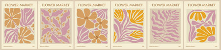 Set of abstract flower market vector art posters.のイラスト素材
