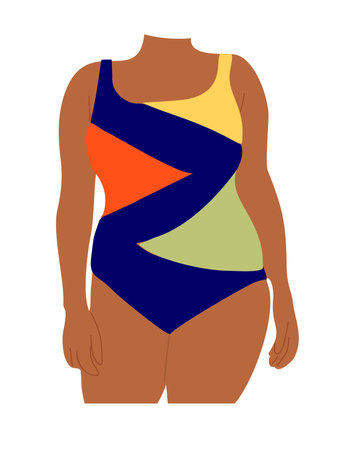 Plus size curvy Woman in modern swimsuit.のイラスト素材
