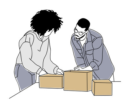Small business owners packaging orders vector art.のイラスト素材