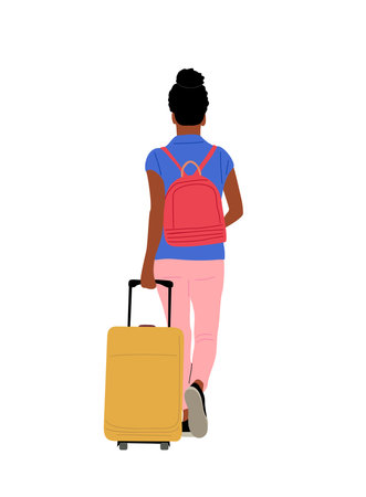 Young girl tourist walking with Suitcase, Backpackのイラスト素材