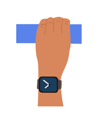 Male hand wearing smart watch on wrist isolated.のイラスト素材