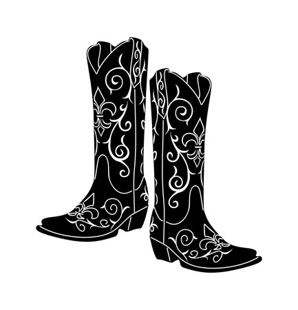 Cowgirl boots black and white monochrome graphic.のイラスト素材