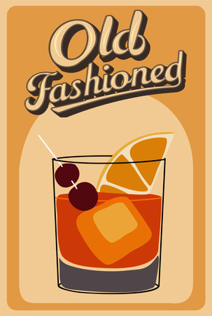 Old Fashioned Cocktail retro poster vector art.のイラスト素材