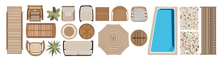 Top view of patio icons for landscape design plan.のイラスト素材