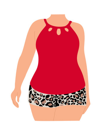 Plus size curvy Woman in modern swimsuit.のイラスト素材