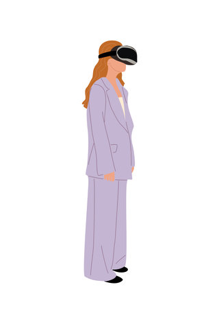 Young business woman in virtual reality headset.のイラスト素材