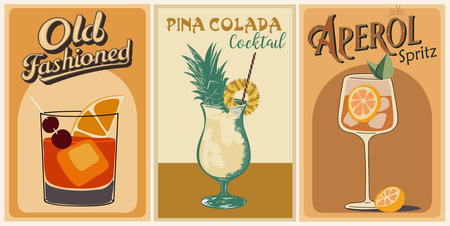 Popular Cocktails retro poster vector art set.のイラスト素材
