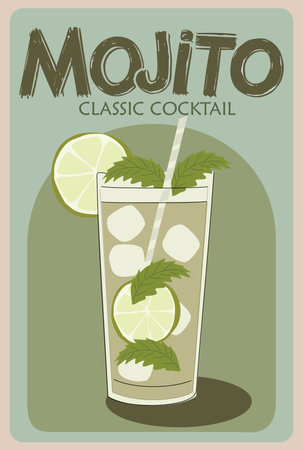 Mojito classic Cocktail retro poster vector art.のイラスト素材