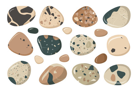 Pebbles, small beach stones. Smooth cobbles group.のイラスト素材