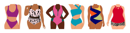 Set of different curvy Women in modern swimsuits.のイラスト素材