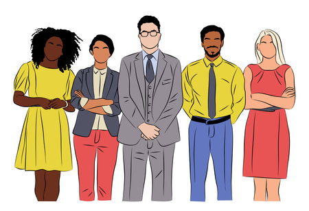 Diverse Business team members standing on whiteのイラスト素材