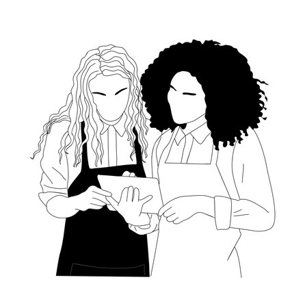 Two young women, waitresses, small business ownersのイラスト素材