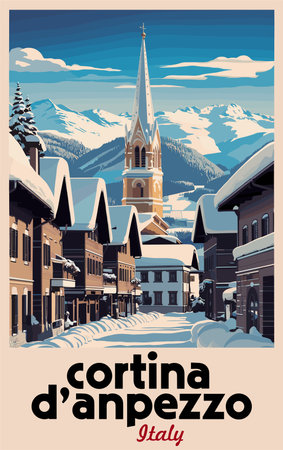 Cortina D Anprezza, Italy ski travel posterのイラスト素材
